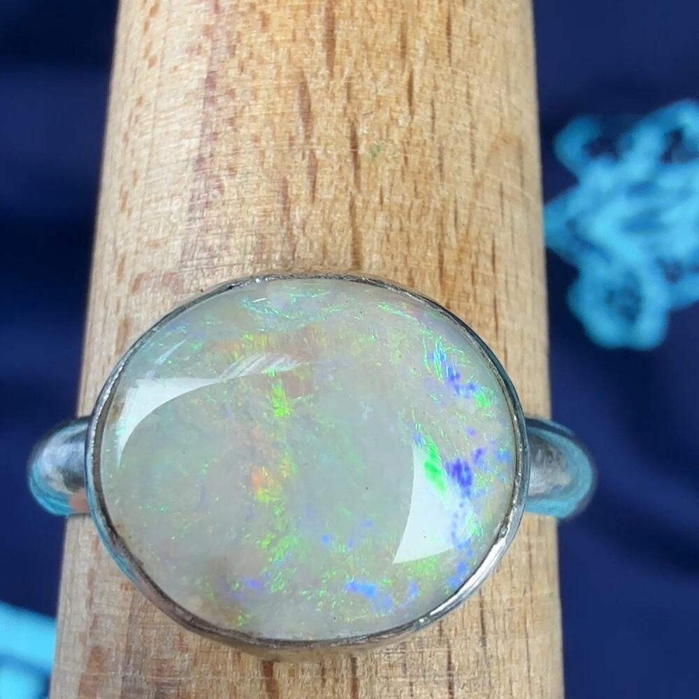 Natural White Opal Sterling Silver Ring – Size 9 – Handmade in Alaska - Picture 5 of 8